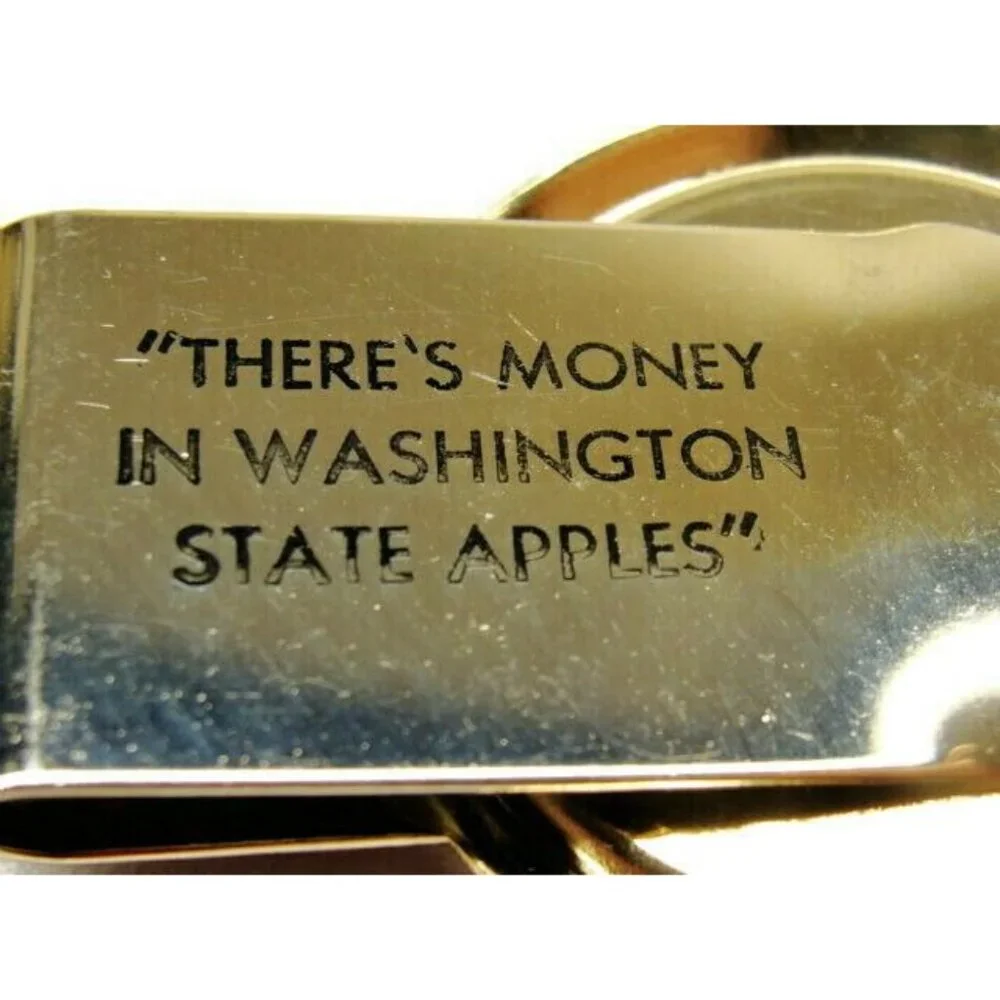Money Clip Stainless Steel Washington Apples Advertisement Cash Holder Silver